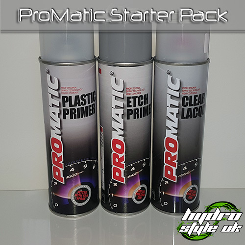 Promatic Starter Pack 3x 500ml Aerosol - (Clear, Etch Primer, Plastic  Primer)